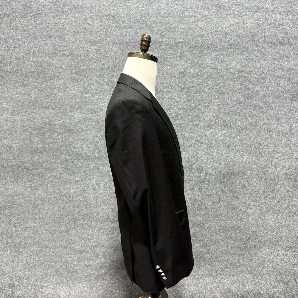 Alan Flusser Mens Black Solid Suit Jacket Single Breasted Two Button Notch